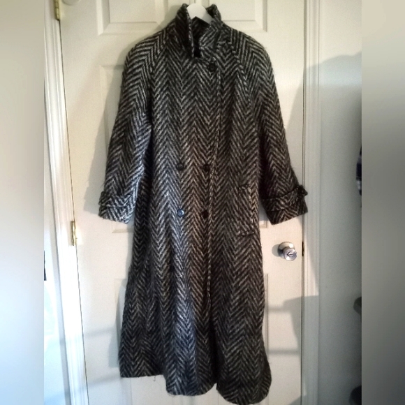 RARE VTG Paul Levy Herringbone Wool,Silk & Mohair Long Line Tent Coat - Size: 10 - Picture 3 of 10